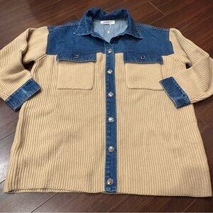 PRIV - 24” PTP Denim and Knit Button-Up Jacket shacket - Sz. M NWOT